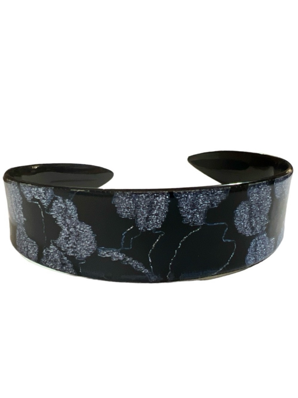 New Vintage French Headband in Black & Shimmery Blue, Deadstock